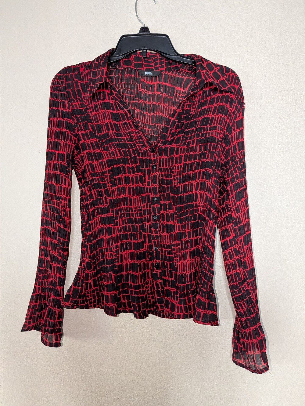 Marks & Spencer Red and Black Geometric Button-Down Blouse